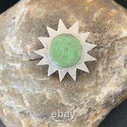 OLD PAWN NAVAJO GREEN GASPEITE Sunface STERLING SILVER PIN PENDANT 12132