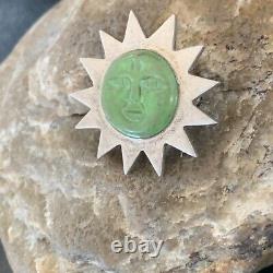 OLD PAWN NAVAJO GREEN GASPEITE Sunface STERLING SILVER PIN PENDANT 12132