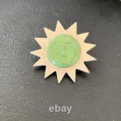 OLD PAWN NAVAJO GREEN GASPEITE Sunface STERLING SILVER PIN PENDANT 12132