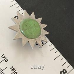 OLD PAWN NAVAJO GREEN GASPEITE Sunface STERLING SILVER PIN PENDANT 12132