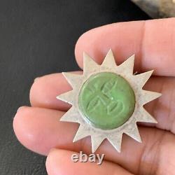 OLD PAWN NAVAJO GREEN GASPEITE Sunface STERLING SILVER PIN PENDANT 12132