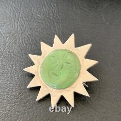 OLD PAWN NAVAJO GREEN GASPEITE Sunface STERLING SILVER PIN PENDANT 12132