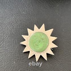 OLD PAWN NAVAJO GREEN GASPEITE Sunface STERLING SILVER PIN PENDANT 12132