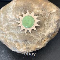 OLD PAWN NAVAJO GREEN GASPEITE Sunface STERLING SILVER PIN PENDANT 12132