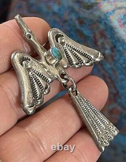 OLD PAWN NAVAJO Handmade Rustic HARVEY THUNDERBIRD Turquoise Sterling Silver Pin