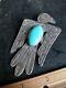Old Pawn Vintage Navajo Fred Harvey Sterling Turquoise Thunderbird Pin 3.5big