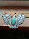 Old Pawn Vintage Navajo Fred Harvey Sterling Turquoise Thunderbird Pin 3big