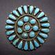 Old Vintage Navajo Sterling Silver & Petit Point Turquoise Cluster Pin/brooch