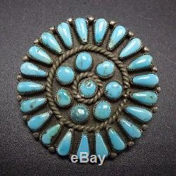 OLD Vintage NAVAJO Sterling Silver & PETIT POINT Turquoise Cluster PIN/BROOCH