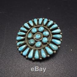 OLD Vintage NAVAJO Sterling Silver & PETIT POINT Turquoise Cluster PIN/BROOCH