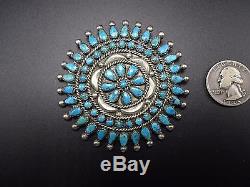 OLD Vintage ZUNI Sterling Silver & Turquoise CLUSTER Petit Point PIN/PENDANT
