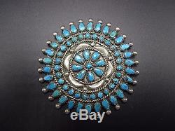 OLD Vintage ZUNI Sterling Silver & Turquoise CLUSTER Petit Point PIN/PENDANT