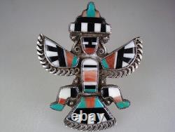 OLD ZUNI STERLING SILVER & MOSAIC INLAY KNIFEWING PIN Leo Poblano Teddy Weahkee