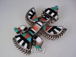 OLD ZUNI STERLING SILVER & MOSAIC INLAY KNIFEWING PIN Leo Poblano Teddy Weahkee