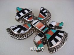 OLD ZUNI STERLING SILVER & MOSAIC INLAY KNIFEWING PIN Leo Poblano Teddy Weahkee
