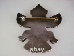 OLD ZUNI STERLING SILVER & MOSAIC INLAY KNIFEWING PIN Leo Poblano Teddy Weahkee