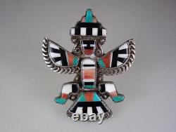 OLD ZUNI STERLING SILVER & MOSAIC INLAY KNIFEWING PIN Leo Poblano Teddy Weahkee