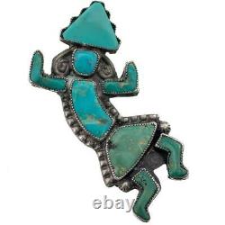 OLD Zuni CROWN DANCER Pin Brooch Turquoise Sterling Silver Old Pawn Vintage
