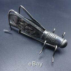 OUTSTANDING Vintage NAVAJO GRASSHOPPER Brooch PIN Hand-Stamped Sterling Silver