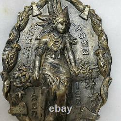 Old 1907 JAMESTOWN EXPOSITION Fair Native American MAIDEN Embossed BROOCH PIN