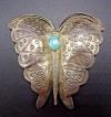 Old 1930s Navajo Hand Stamped Sterling Silver & Turquoise Butterfly Pin/brooch