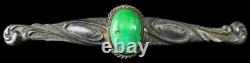 Old 2.75 Long Navajo Harvey Era Sterling Silver Green Turquoise Pin/Brooch