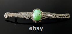 Old 2.75 Long Navajo Harvey Era Sterling Silver Green Turquoise Pin/Brooch