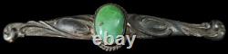Old 2.75 Long Navajo Harvey Era Sterling Silver Green Turquoise Pin/Brooch