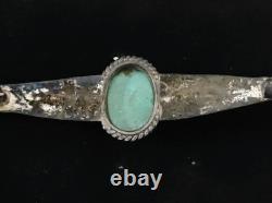 Old 2.75 Long Navajo Harvey Era Sterling Silver Green Turquoise Pin/Brooch