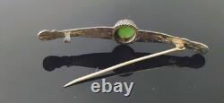 Old 2.75 Long Navajo Harvey Era Sterling Silver Green Turquoise Pin/Brooch