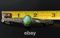 Old 2.75 Long Navajo Harvey Era Sterling Silver Green Turquoise Pin/Brooch