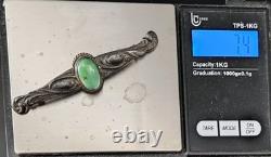 Old 2.75 Long Navajo Harvey Era Sterling Silver Green Turquoise Pin/Brooch
