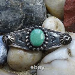 Old Fred Harvey Era Navajo Pin Brooch Oval Turquoise Satellite Raindrops Buttons