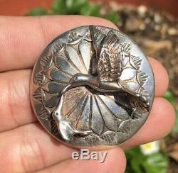 Old Fred Harvey Navajo Hummingbird Stamped Sterling Silver Concho Pin Brooch