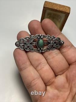 Old Harvey Era Native American Coin Silver & Turquoise Arrows Tribal Brooch Pin