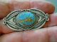 Old Harvey Era Native American Spiderweb Turquoise Sterling Silver Stamped Pin