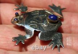Old Marco Begay Navajo Sterling Silver & Lapis Lazuli Stone FROG TOAD Brooch Pin