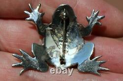 Old Marco Begay Navajo Sterling Silver & Lapis Lazuli Stone FROG TOAD Brooch Pin