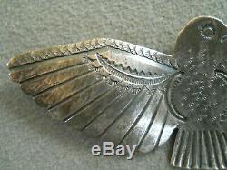 Old Native American Hand Stamped Sterling Silver Thunderbird Pin / Brooch
