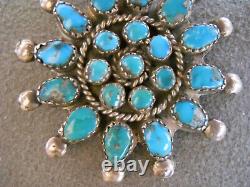 Old Native American Indian Natural Turquoise Cluster Sterling Silver Pin 1.75