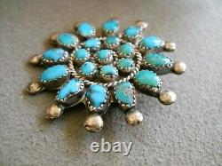 Old Native American Indian Natural Turquoise Cluster Sterling Silver Pin 1.75