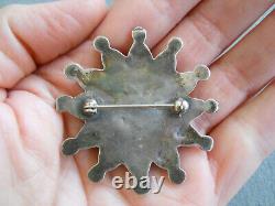 Old Native American Indian Natural Turquoise Cluster Sterling Silver Pin 1.75