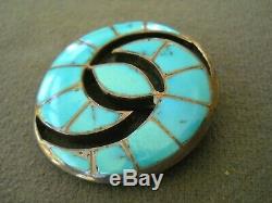 Old Native American Indian Turquoise Inlay Sterling Silver Hummingbird Pin