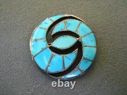 Old Native American Indian Turquoise Inlay Sterling Silver Hummingbird Pin 1.5