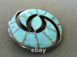 Old Native American Indian Turquoise Inlay Sterling Silver Hummingbird Pin 1.5