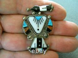 Old Native American Multi-Stone Inlay Sterling Silver Peyote Bird Brooch / Pin