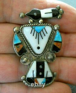 Old Native American Multi-Stone Inlay Sterling Silver Peyote Bird Brooch / Pin