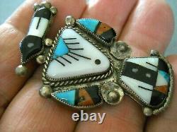 Old Native American Multi-Stone Inlay Sterling Silver Peyote Bird Brooch / Pin