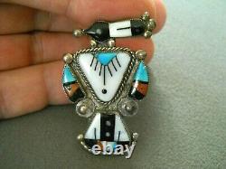 Old Native American Multi-Stone Inlay Sterling Silver Peyote Bird Brooch / Pin