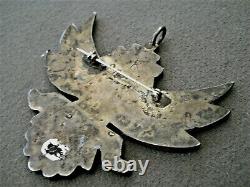 Old Native American MultiStone Inlay Sterling Silver Knifewing Pin Pendant R 60s